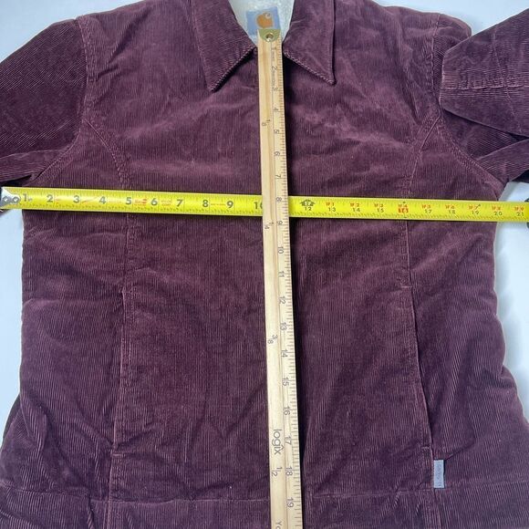 Rare CARHARTT Sherpa Lined Corduroy Collar Chore Jacket 90s Red SZ M Burgundy - Picture 10 of 15